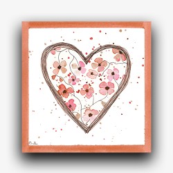 Carte Cœur fleuri rose